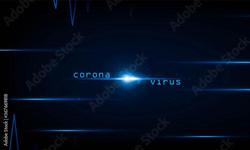 abstract technology lights dark backdrop with Arrow Light Coronavirus Blue Heart pulse monitor with signal. Heart beat. icon. Hitech communication. Coronavirus Infection