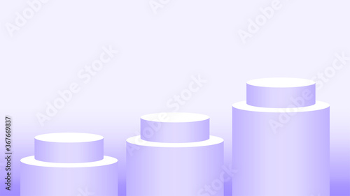 purple pedestal cylinder circle 3 steps for cosmetics showcase, podium circle stage purple pastel soft color, platform steps for advertising, podium round three layers of product display, copy space