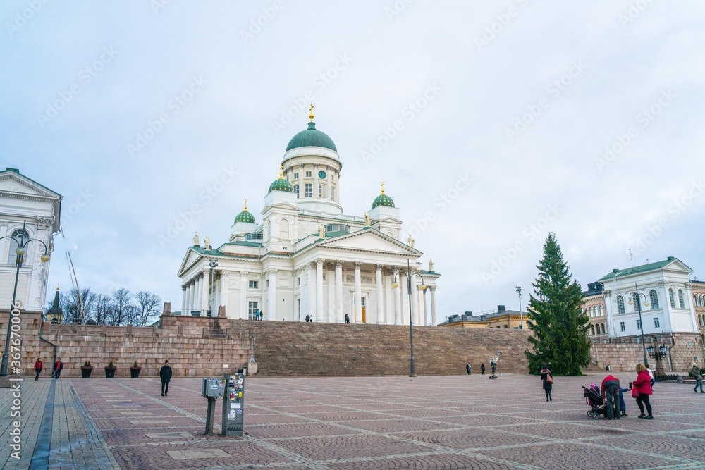 Helsinki Cathedral, also known as Tuomiokirkko, the white cathedral in Helsinki, Finland.