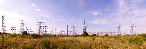Obraz na płótnie Panoramic image of high voltage substation. w salonie