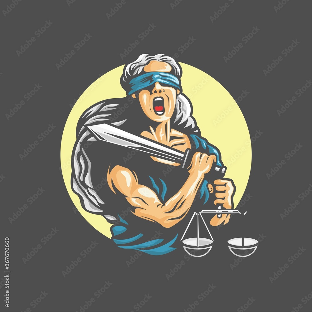 Fototapeta The goddess Themis with a sword of justice and weights in her hands