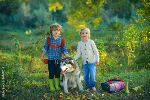 Boy and girl brother and sister traveling away from home. photo