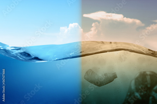 The difference between the clean and dirty ocean because of pollution © Leo Lintang