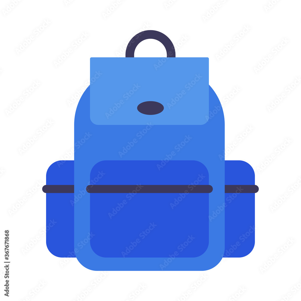 School Backpack, Blue Rucksack for Students, Travellers or Tourists Flat Style Vector Illustration on White Background School Backpack, Blue Rucksack for Students, Travellers or Tourists Flat Style Vector Illustration on White Background