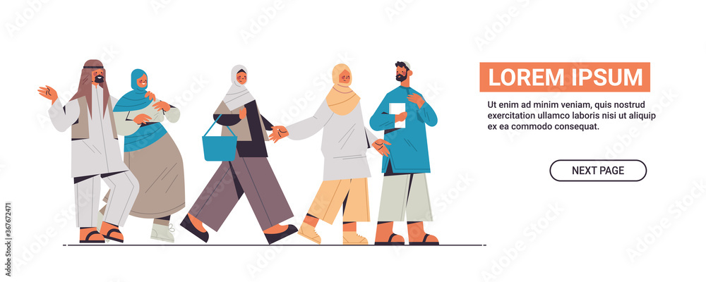 arabic people in traditional clothes abandoning social networks digital detox concept arab arab men women spending time together horizontal full length copy space vector illustration