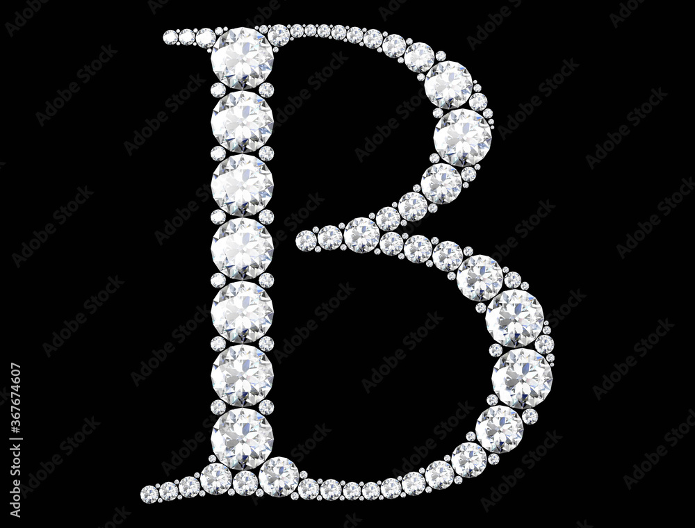 Diamond letters with gemstones isolated on black. 3D rendering Diamond letters with gemstones isolated on black. 3D rendering