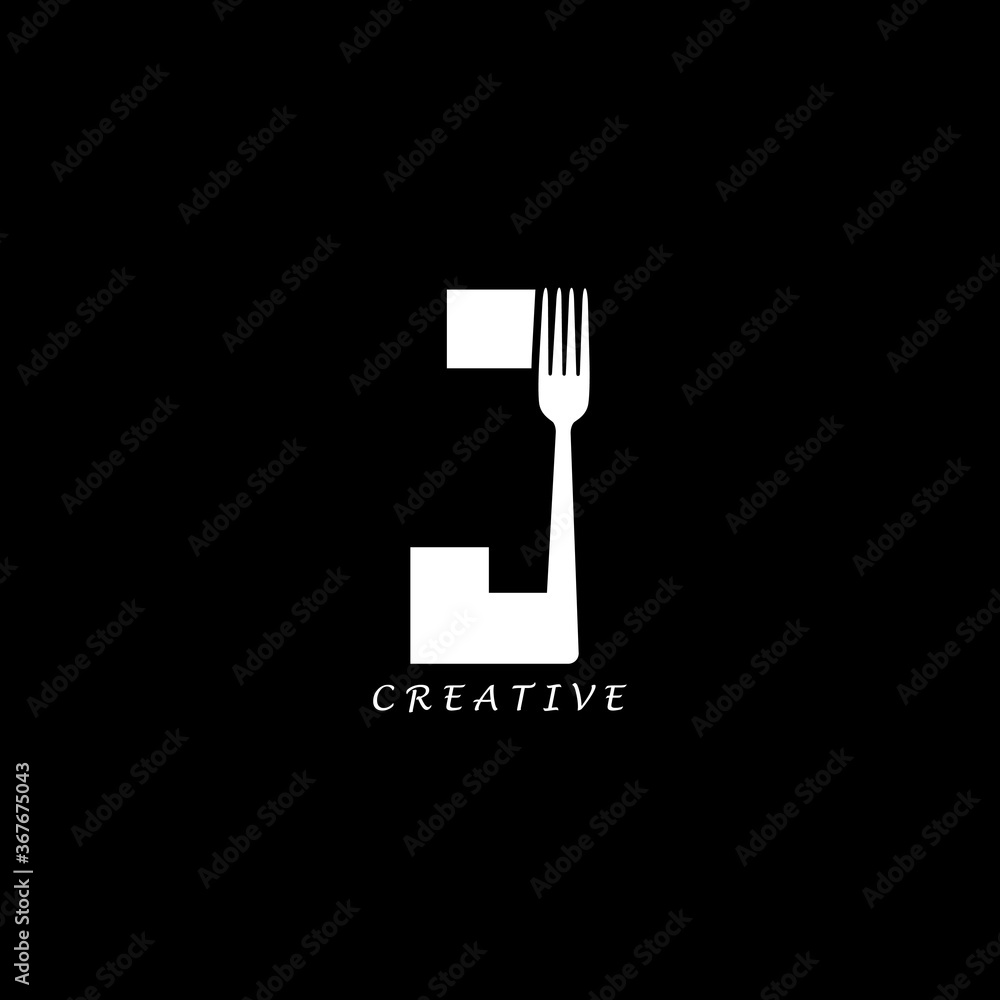 Fork concept simple flat J letter logo design
