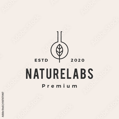 leaf lab labs hipster vintage logo vector icon illustration
