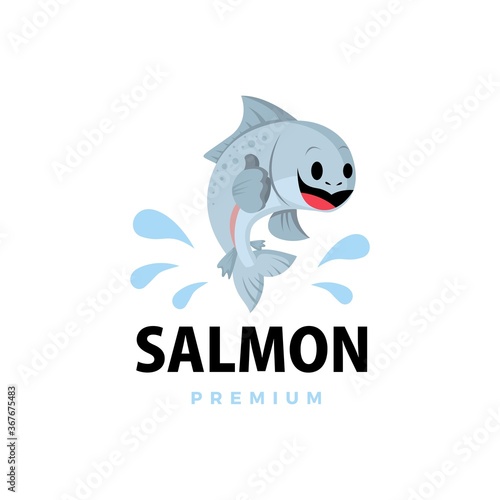 salmon thumb up mascot character logo vector icon illustration