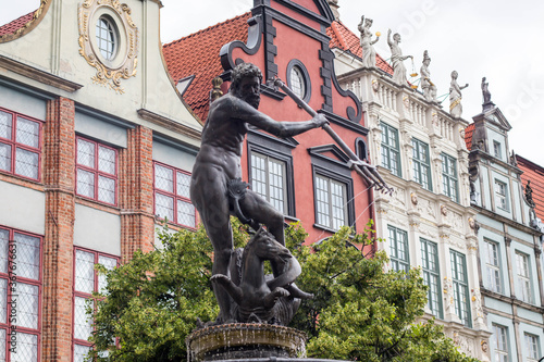 Gdansk, Poland, July 5, 2020, Neptune Statue i Gdansk side view