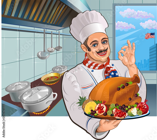 Chef and turkey