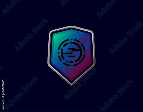 Fototapeta Naklejka Na Ścianę i Meble -  Z Letter Logo With Gear Circle Pixel and Modern Shield Design. Security Z Icon Protection Design Template.