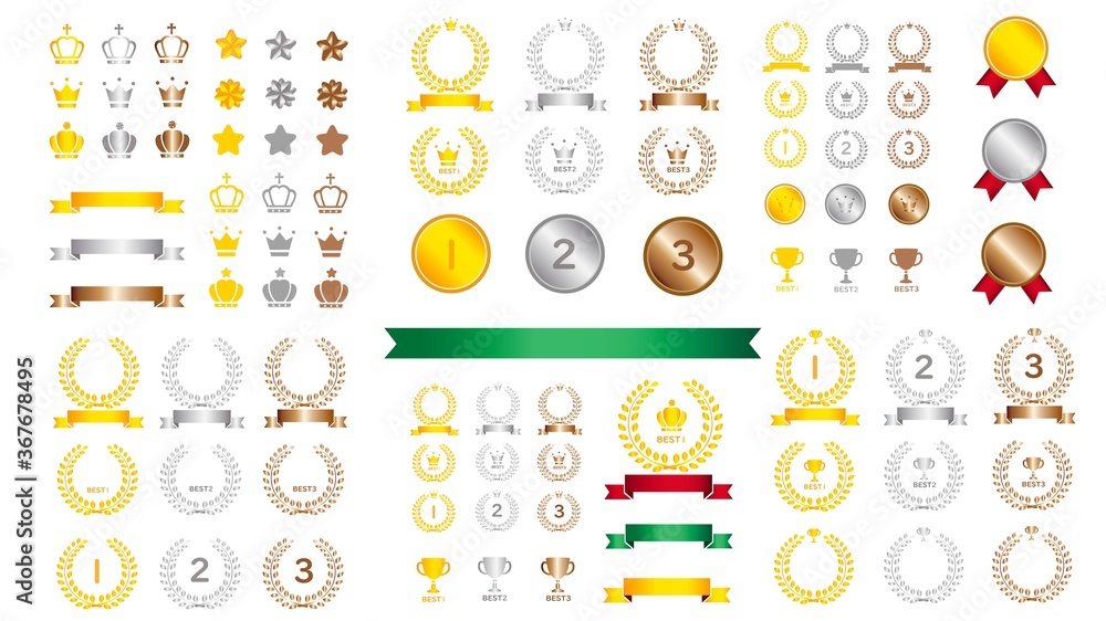 Illustration set of ranking icon and crown - obrazy, fototapety, plakaty 