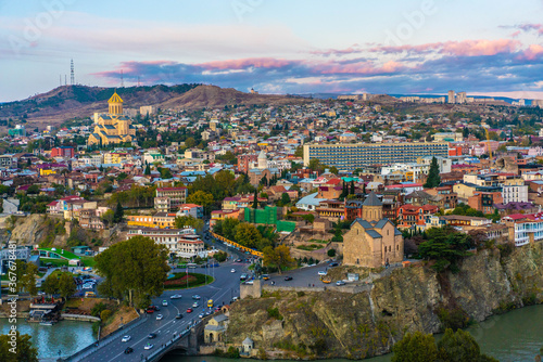 Panorama view of city Tbilisi, the capital in Georgia, at sunset. © Zimu
