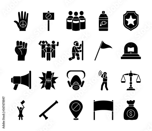 Manifestation and protest silhouette style icon set vector design