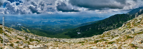 Beautiful panoramic aerial drone view of mountain in National Park High Tatra. northern Slovakia, Europe. Beautiful world.