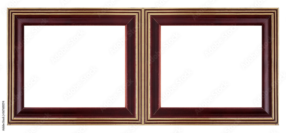 Fototapeta premium Double wooden frame (diptych) for paintings, mirrors or photos isolated on white background