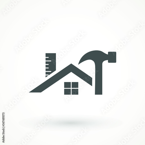 Build House repair logo icon. Roof of house sign. home and hammer icon  real estate building company Architecture