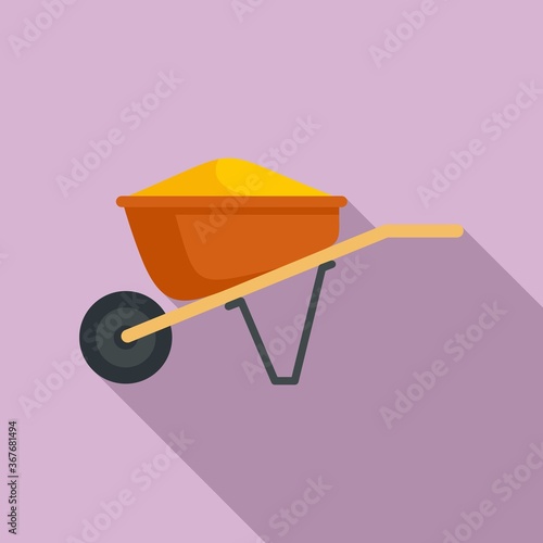 Construction wheelbarrow icon. Flat illustration of construction wheelbarrow vector icon for web design