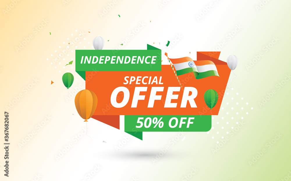 15th August Indian Independence Day Big Sale Banner Design Template with 50% Discount Tag - obrazy, fototapety, plakaty 