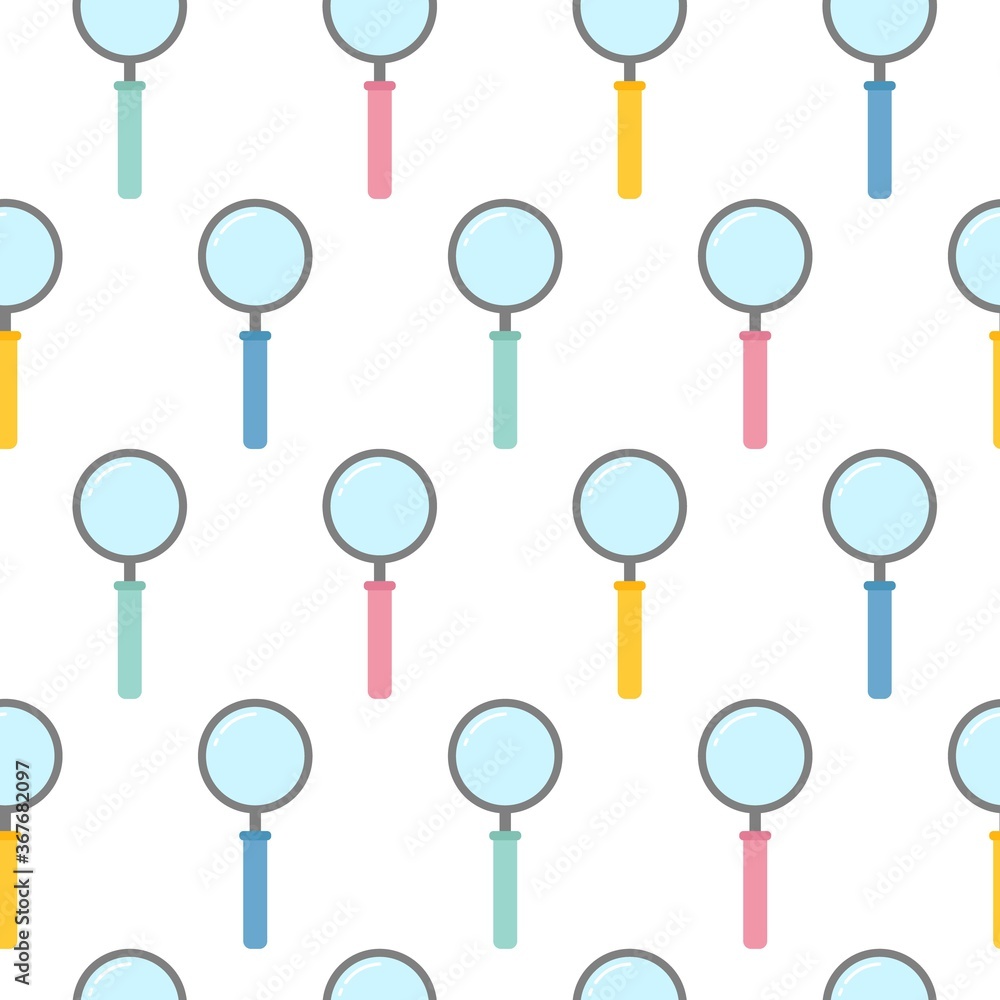 Pattern textures of cute line icons magnifier color. Magnifying glass sign in flat style. Loupe background for school, office, science. Pattern textures of cute line icons magnifier color. Magnifying glass sign in flat style. Loupe background for school, office, science.