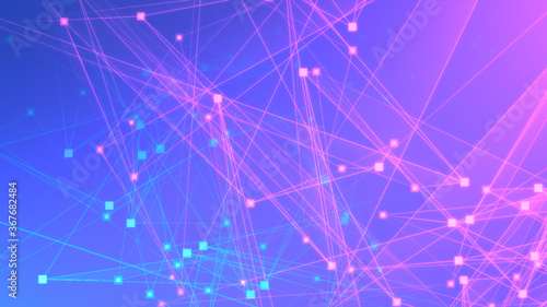 Abstract purple blue polygon tech network with connect technology background. Abstract dots and lines texture background. 3d rendering.