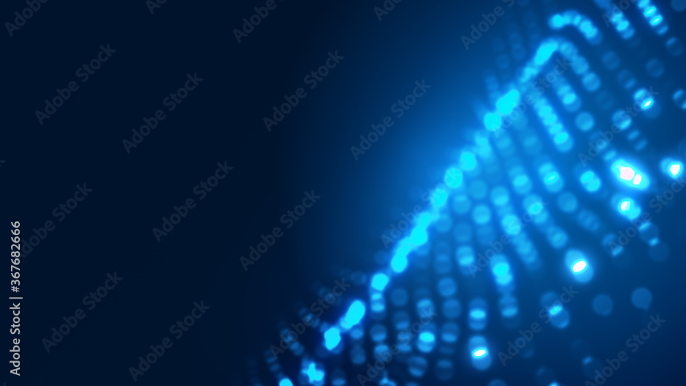 Obraz premium Dot blue wave light screen gradient texture background. Abstract ai technology big data digital background. 3d rendering.