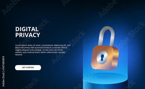 3D padlock floating with blue modern gradient futuristic illustration concept for security and digital personal privacy security