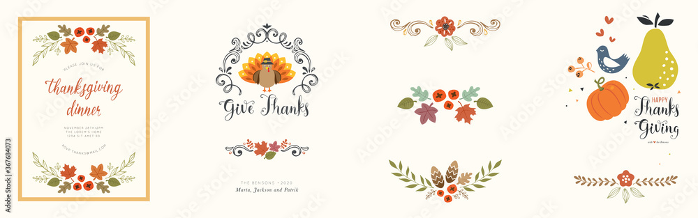 Universal autumn template and design elements. Good for Thanksgiving greeting cards, invitations, flyers and other graphic design.