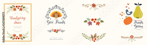 Universal autumn template and design elements. Good for Thanksgiving greeting cards, invitations, flyers and other graphic design.