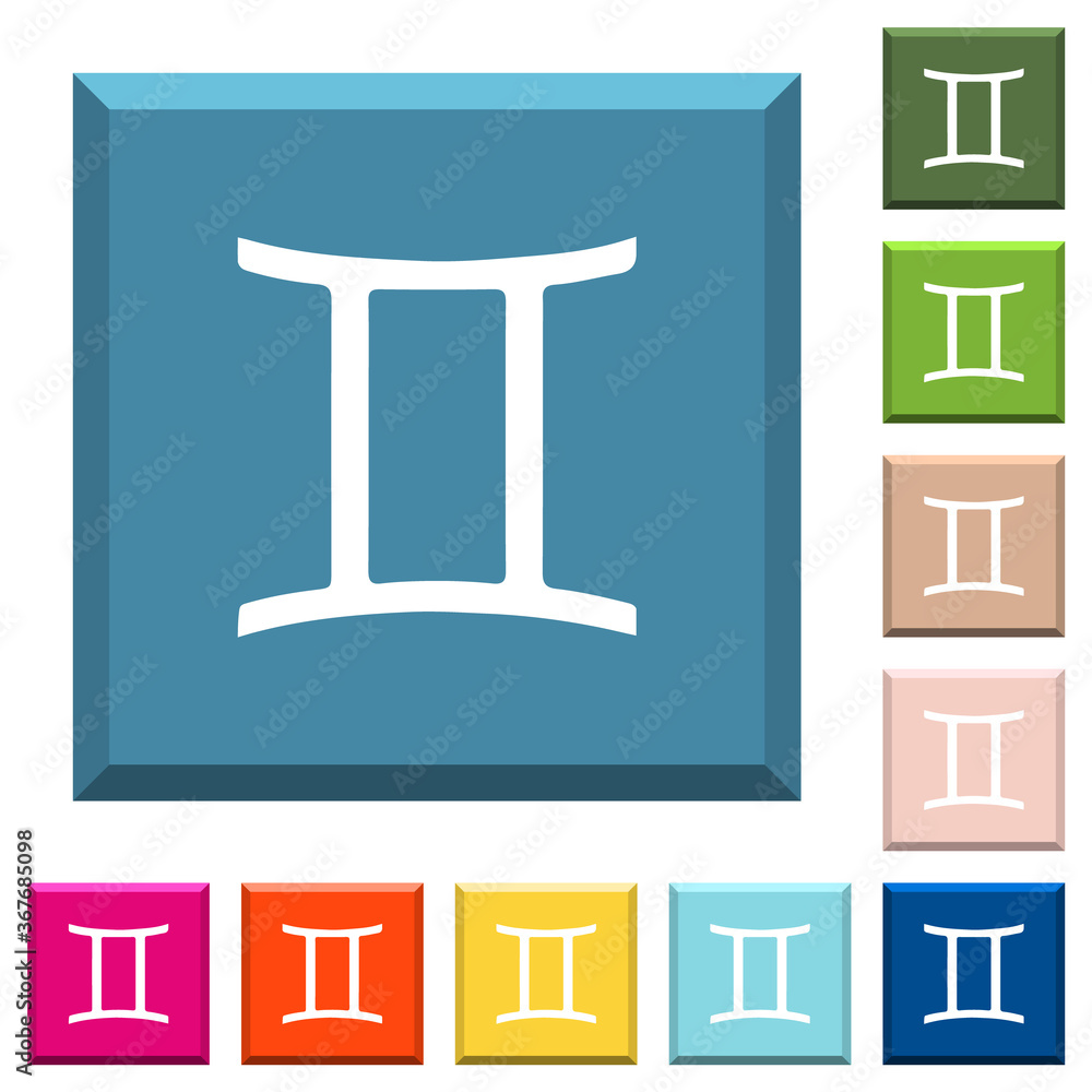 Gemini zodiac symbol white icons on edged square buttons Gemini zodiac symbol white icons on edged square buttons