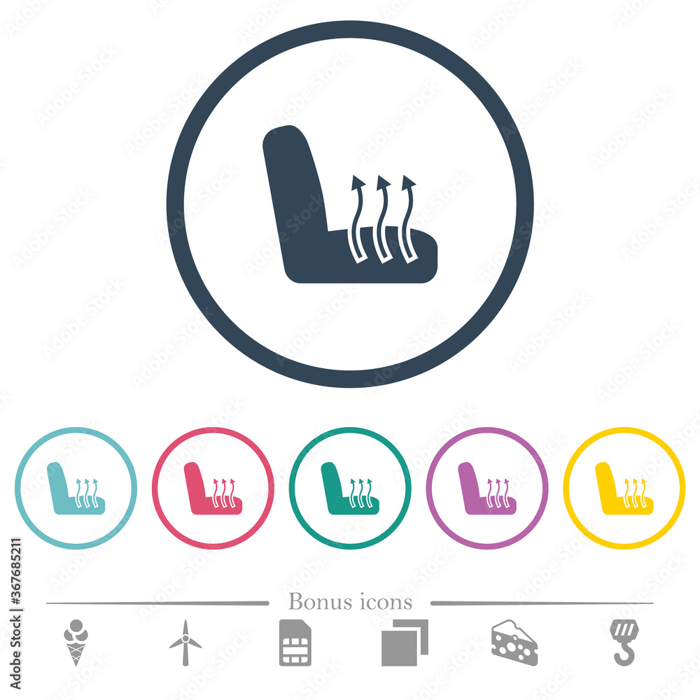 Obraz premium Car seat heating flat color icons in round outlines