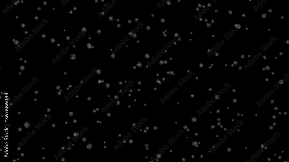 Snow flakes fall down on a black background. A light breeze gives sight.