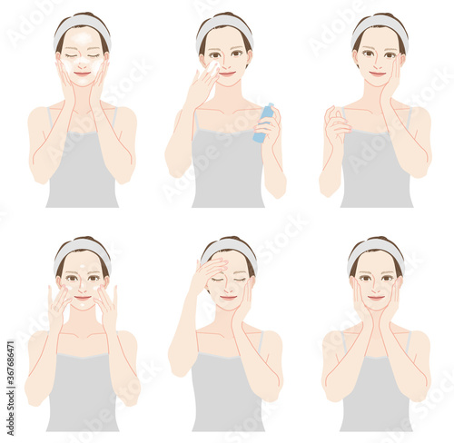 llustration of a woman who takes care of the skin.	