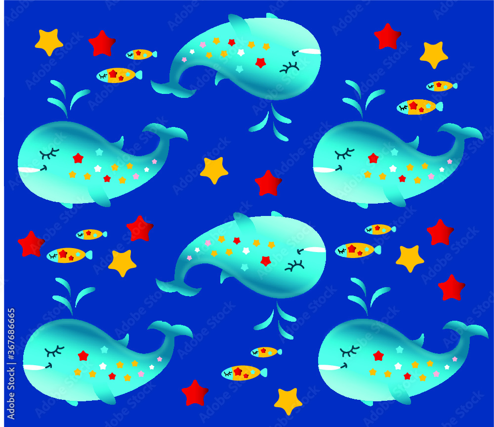 Vector pattern with whales. Pattern for kids. Seamless pattern with polka dot. Illustration for children Vector pattern with whales. Pattern for kids. Seamless pattern with polka dot. Illustration for children
