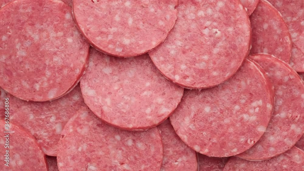 sliced sausages rotation top view sliced sausages rotation top view