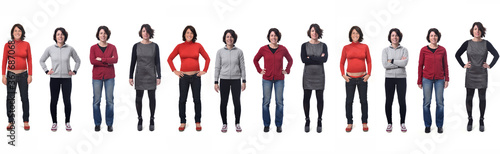 Obraz na plátně long group of photos of the same woman in different outfits and also pregnant on