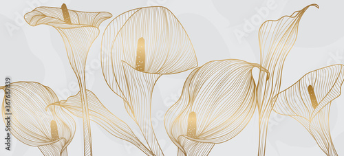 Tela Golden calla lily pattern vector, Wedding wallpaper background for warapping paper design, brochure, backdrop, packaging and print vector illustration