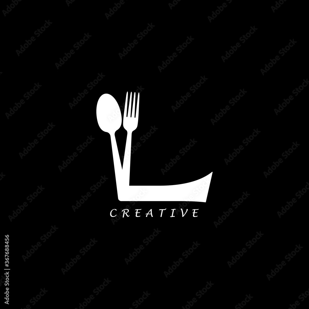 Combination fork and spoon flat L letter logo design