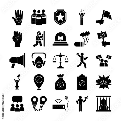 Manifestation and protest silhouette style icon set vector design
