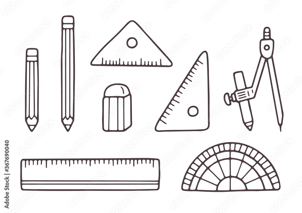 文房具 ステーショナリー 定規 鉛筆 消しゴム 線画 ベクター イラスト Stock Vector Adobe Stock 文房具 ステーショナリー 定規 鉛筆 消しゴム 線画 ベクター イラスト Stock Vector Adobe Stock