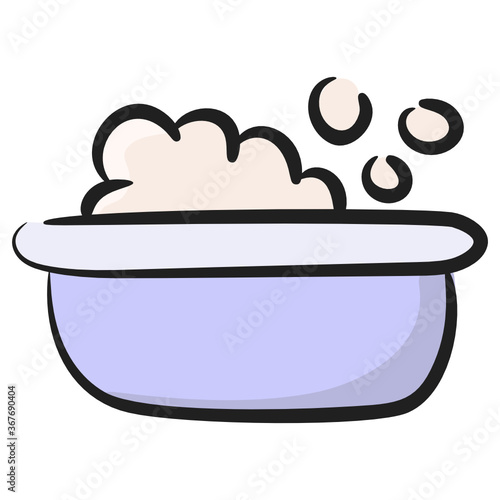 
Bathtub icon, a washroom amenity in doodle design 
