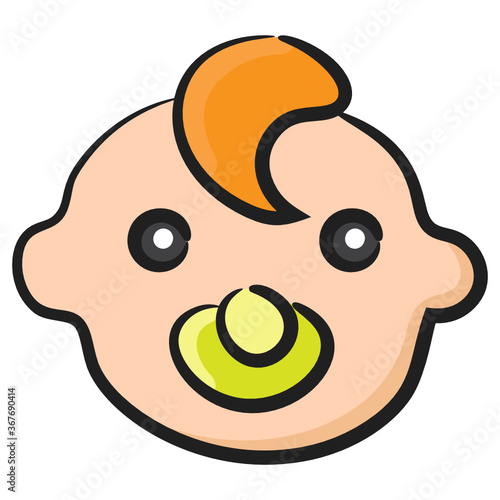 
Cute infant with pacifier icon in doodle design 
