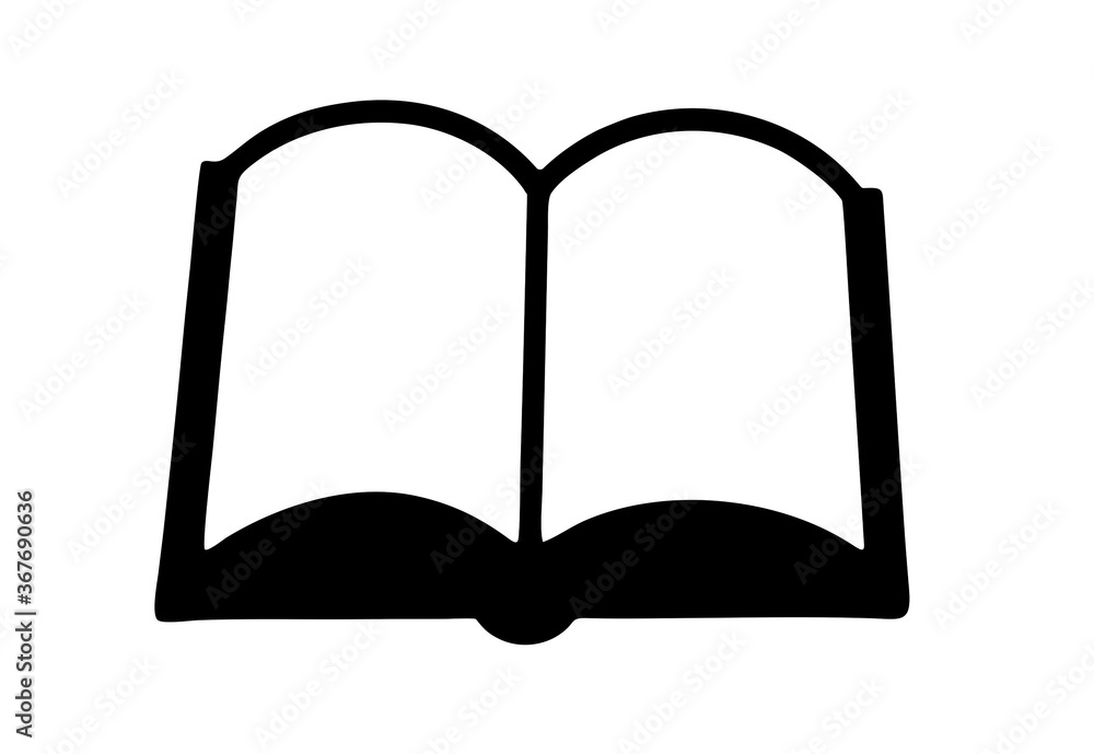 Icon. An open book on the table. The sign is flat black and white. Icon. An open book on the table. The sign is flat black and white.