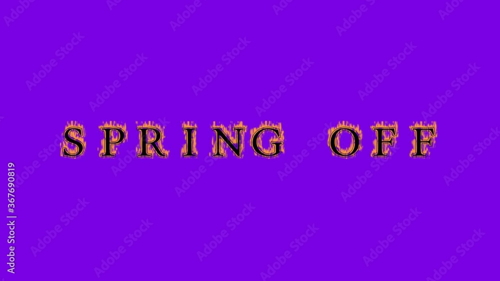 spring off fire text effect violet background. animated text effect with high visual impact. letter and text effect. Alpha Matte. 