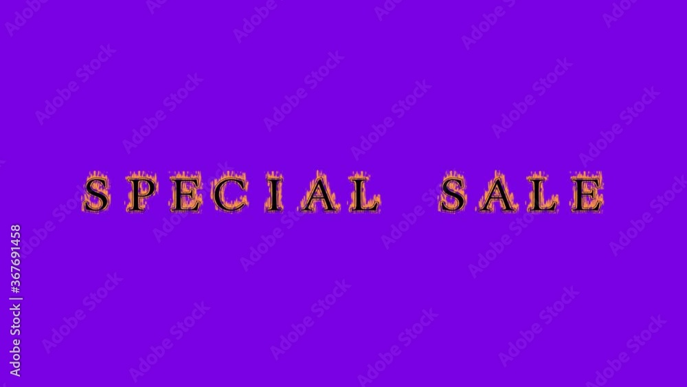 Special sale word alphabets fire motion on violet background Special sale word alphabets fire motion on violet background