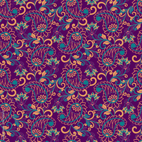 Traditional seamless paisley pattern. Indian floral ornament.