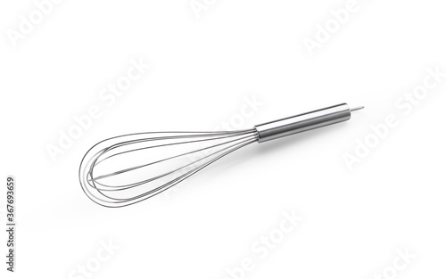 stainless steel whisk on white background