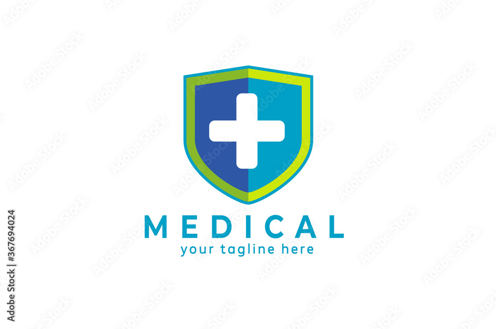 Medical shield logo inspiration, for medicine company, health concept