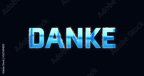 Das Wort Danke. Intro Logo elektrisch (Blitze). Text blau. Opener Animation 4K